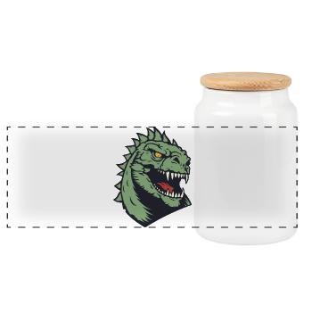 Grüner Dino-Kopf Illustration - Panorama Keksdose mit Holzdeckel - Weiß - Vorne