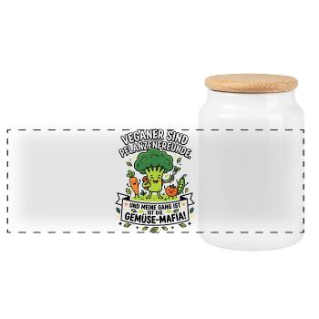 Veganer Gemüse Mafia Humor Spruch - Panorama Keksdose mit Holzdeckel - Weiß - Vorne