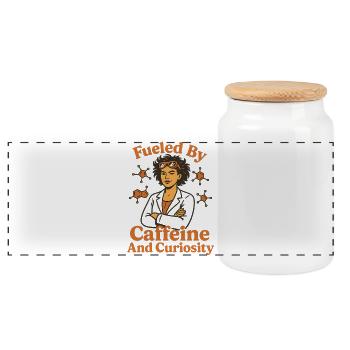Fueled By Caffeine – Shirt for Female Scientists - Panoramic Cookie Jar with Wooden Lid - white - Front