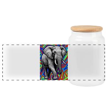 elephant - Panoramic Cookie Jar with Wooden Lid - white - Front
