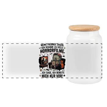 Zu viele Horrorfilme Humor Spruch - Panorama Keksdose mit Holzdeckel - Weiß - Vorne
