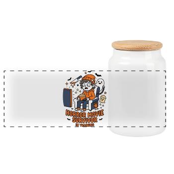 Horror Movie Survivor Training Humor - Panoramic Cookie Jar with Wooden Lid - white - Front