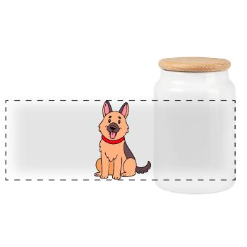 Niedlicher Schäferhund (Comic) - Panorama Keksdose mit Holzdeckel - Weiß - Vorne