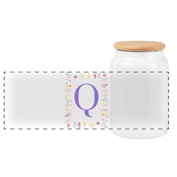 Monogramm "Q", florale Initialen - Panorama Keksdose mit Holzdeckel - Weiß - Vorne