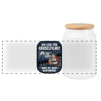 Ich lebe für Gruselfilme Humor - Panorama Keksdose mit Holzdeckel - Weiß - Vorne