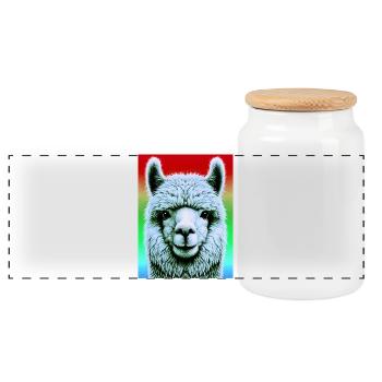 Alpaca - Panoramic Cookie Jar with Wooden Lid - white - Front