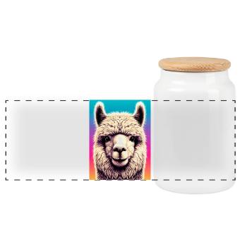 Alpaca - Panoramic Cookie Jar with Wooden Lid - white - Front