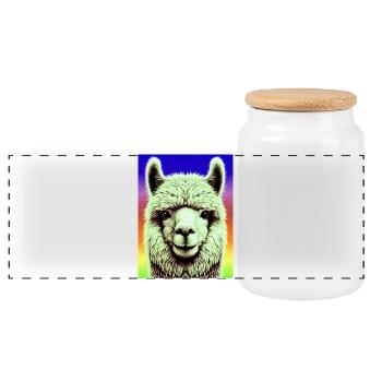 Alpaca - Panoramic Cookie Jar with Wooden Lid - white - Front