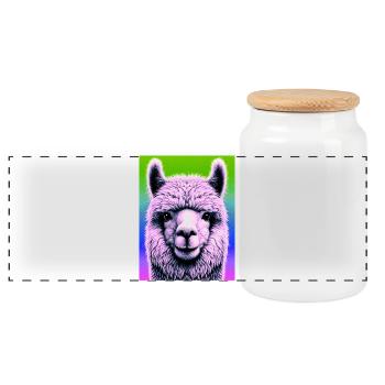 Alpaca - Panoramic Cookie Jar with Wooden Lid - white - Front