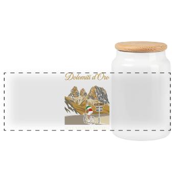 Passo Sella 2240m Dolomiti d'Oro Cycling Art - Panoramic Cookie Jar with Wooden Lid - white - Front