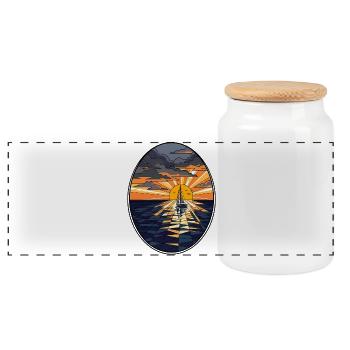 Segelboot im Sonnenuntergang - Panorama Keksdose mit Holzdeckel - Weiß - Vorne
