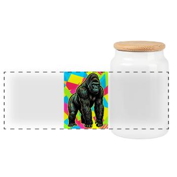 Gorilla - Panorama Keksdose mit Holzdeckel - Weiß - Vorne