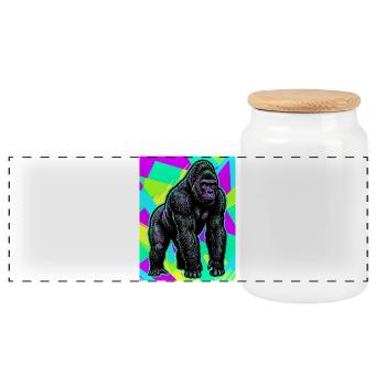 gorilla - Panoramic Cookie Jar with Wooden Lid - white - Front