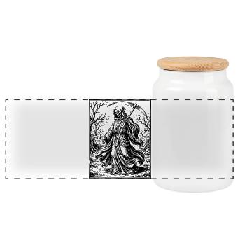 Grim Reaper Gotische Illustration - Panorama Keksdose mit Holzdeckel - Weiß - Vorne