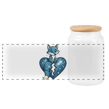 Fox animal sad symbol heart broken - Panoramic Cookie Jar with Wooden Lid - white - Front