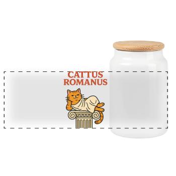 Cattus Romani – Funny Cat Toga Romans T-Shirt - Panoramic Cookie Jar with Wooden Lid - white - Front
