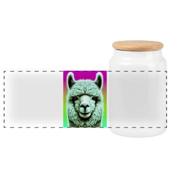 Alpaca - Panoramic Cookie Jar with Wooden Lid - white - Front