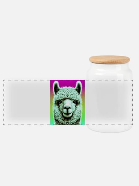 Alpaca - Panoramic Cookie Jar with Wooden Lid - white