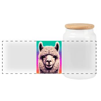 Alpaca - Panoramic Cookie Jar with Wooden Lid - white - Front