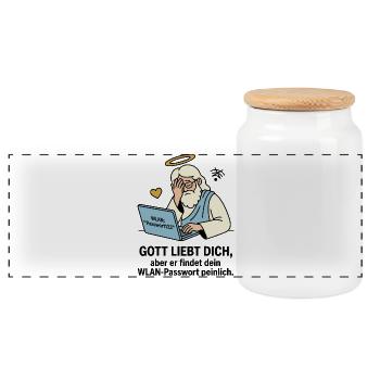 Gott liebt dich WLAN Humor - Panorama Keksdose mit Holzdeckel - Weiß - Vorne