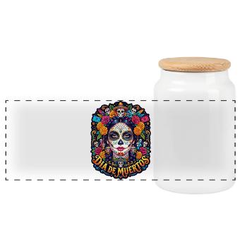 Tête de mort mexicaine sugar skull crâne fleurs - Boîte à biscuits avec couvercle en bois - blanc - Devant