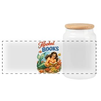 Sirène rétro : Accro aux livres Design de pin-up - Boîte à biscuits avec couvercle en bois - blanc - Devant