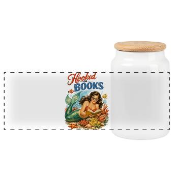 Sirène rétro : Accro aux livres Design de pin-up - Boîte à biscuits avec couvercle en bois - blanc - Devant