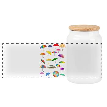 A pile full of colorful umbrellas - Panoramic Cookie Jar with Wooden Lid - white - Front