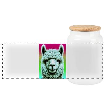 Alpaca - Panoramic Cookie Jar with Wooden Lid - white - Front