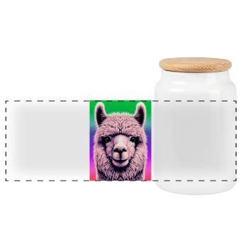 Alpaca - Panoramic Cookie Jar with Wooden Lid - white - Front