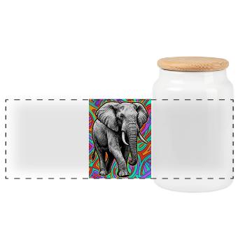 Elefant - Panorama Keksdose mit Holzdeckel - Weiß - Vorne