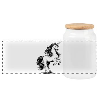 Unicorn Horse Black - Panoramic Cookie Jar with Wooden Lid - white - Front