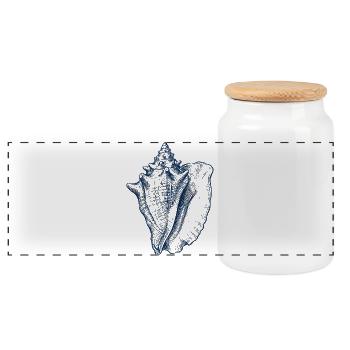 Sea Shell Illustration in Blue - Panoramic Cookie Jar with Wooden Lid - white - Front