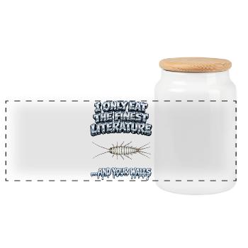 I Only Eat the Finest Literature - Panoramic Cookie Jar with Wooden Lid - white - Front