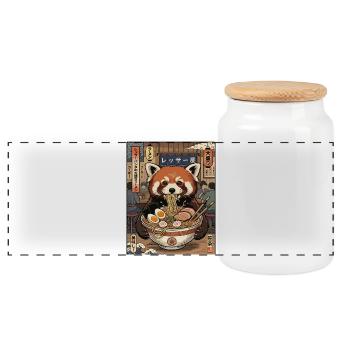 Red Panda Ramen Feast - Panoramic Cookie Jar with Wooden Lid - white - Front