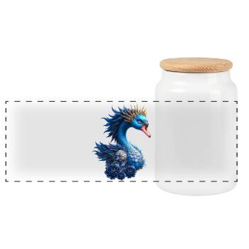 Oiseau bleu royal avec couronne - Boîte à biscuits avec couvercle en bois - blanc - Devant