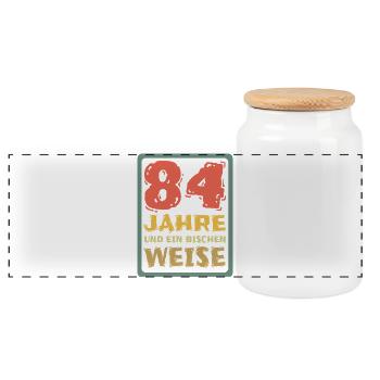 84 Jahre Und Ein Bisschen Weise - Panorama Keksdose mit Holzdeckel - Weiß - Vorne