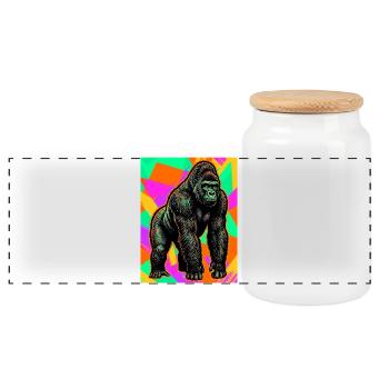 gorilla - Panoramic Cookie Jar with Wooden Lid - white - Front
