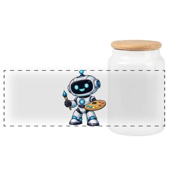 Artistic Painting Robot with Palette - Panoramic Cookie Jar with Wooden Lid - white - Front
