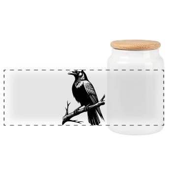 Crow - Panoramic Cookie Jar with Wooden Lid - white - Front