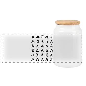 Typografie: Ein Buchstabenvariationsdesign. - Panorama Keksdose mit Holzdeckel - Weiß - Vorne
