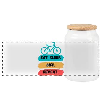 Eat Sleep Bike Repeat - Panoramic Cookie Jar with Wooden Lid - white - Front