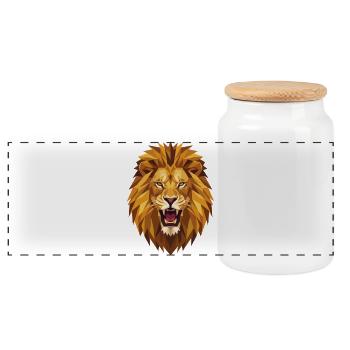 Geometric Roaring Lion Head Low Poly Art - Panoramic Cookie Jar with Wooden Lid - white - Front
