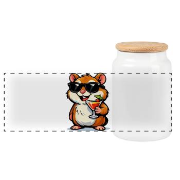 Cooler Hamster mit Cocktail und Sonnenbrille - Panorama Keksdose mit Holzdeckel - Weiß - Vorne