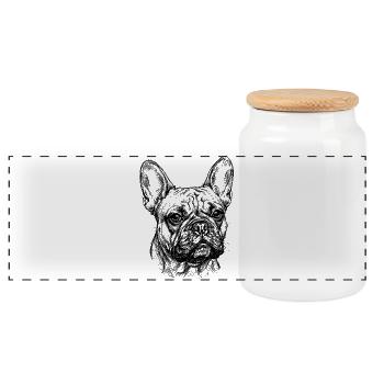 Bouledogue Français - Dessin - Boîte à biscuits avec couvercle en bois - blanc - Devant