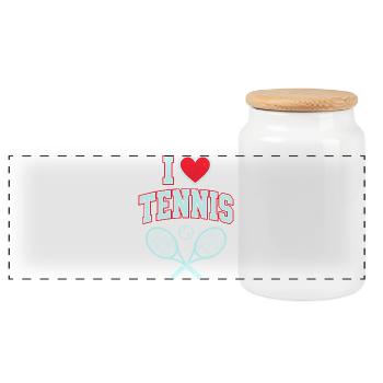 I Love Tennis Shirt, Cool Tennis Fan Style - Panoramic Cookie Jar with Wooden Lid - white - Front