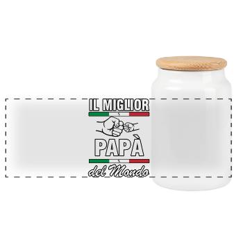 Italienischer Papa ist der Beste - Panorama Keksdose mit Holzdeckel - Weiß - Vorne