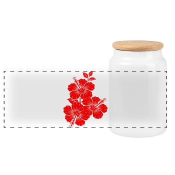 Rote Hibiskus-Dreiblumen-Silhouette - Panorama Keksdose mit Holzdeckel - Weiß - Vorne