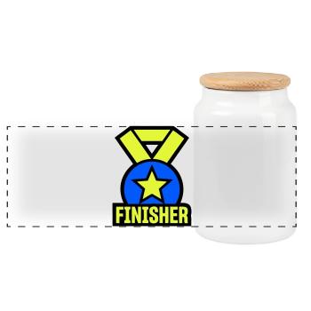 Proud Finisher Medal Star - Panoramic Cookie Jar with Wooden Lid - white - Front
