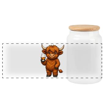 Bétail des Highlands avec verre à whisky - Boîte à biscuits avec couvercle en bois - blanc - Devant